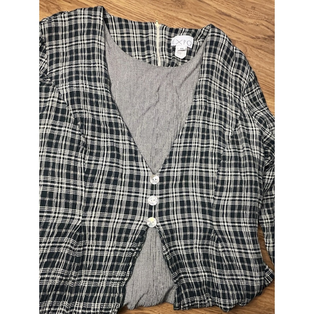 Vintage Expo Dress Size 20 Green Button Down Check  90s MIDI  Retro Casual
